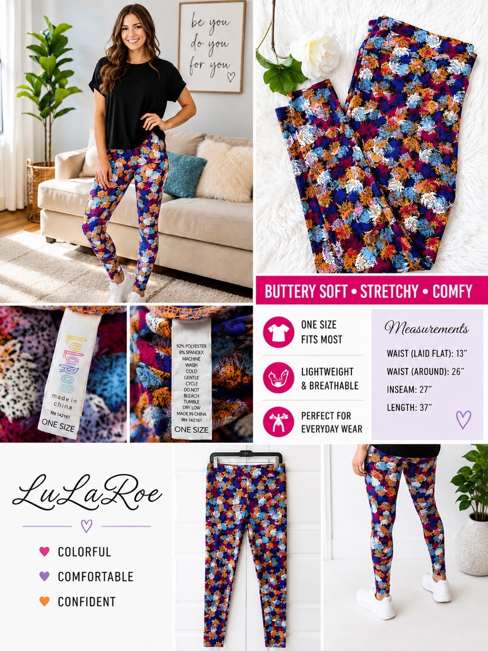 LuLaRoe | Colorful Buttery-Soft Stretchy Leggings | One-Size | Like-New